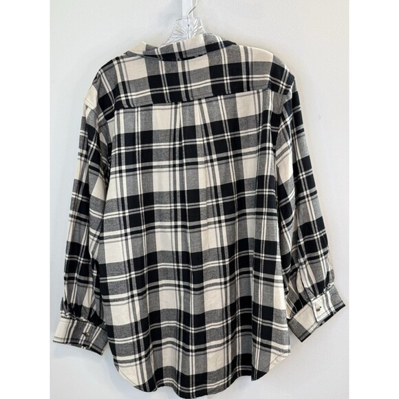 Free Assembly Plaid Cotton Button Down Shirt 3X Black Cream Flannel Fall Core - Picture 2 of 10
